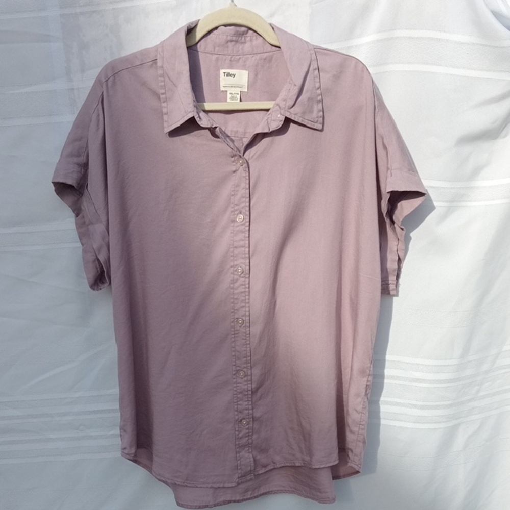Women's Tilley Mauve Button-up Blouse Top with Cap Sleeves Size XXL